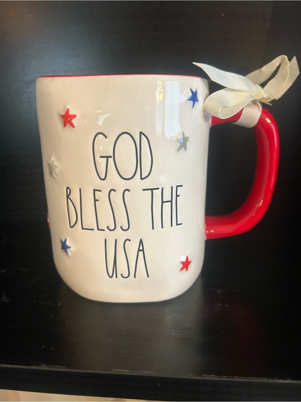 Rae Dunn White & Red 'God Bless The USA' Ceramic Mug